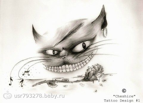 Эскизы тату Чеширский кот - классные рисунки для Эскизы тату Чеширский кот - классные рисунки для